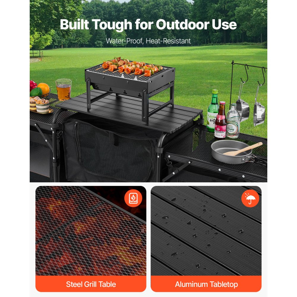 SKU11 - Portable Aluminum Camping Kitchen Table with Windshield & Storage Shelf