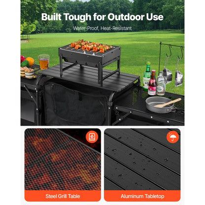 SKU11 - Portable Aluminum Camping Kitchen Table with Windshield & Storage Shelf