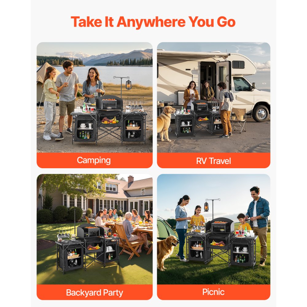 SKU11 - Portable Aluminum Camping Kitchen Table with Windshield & Storage Shelf