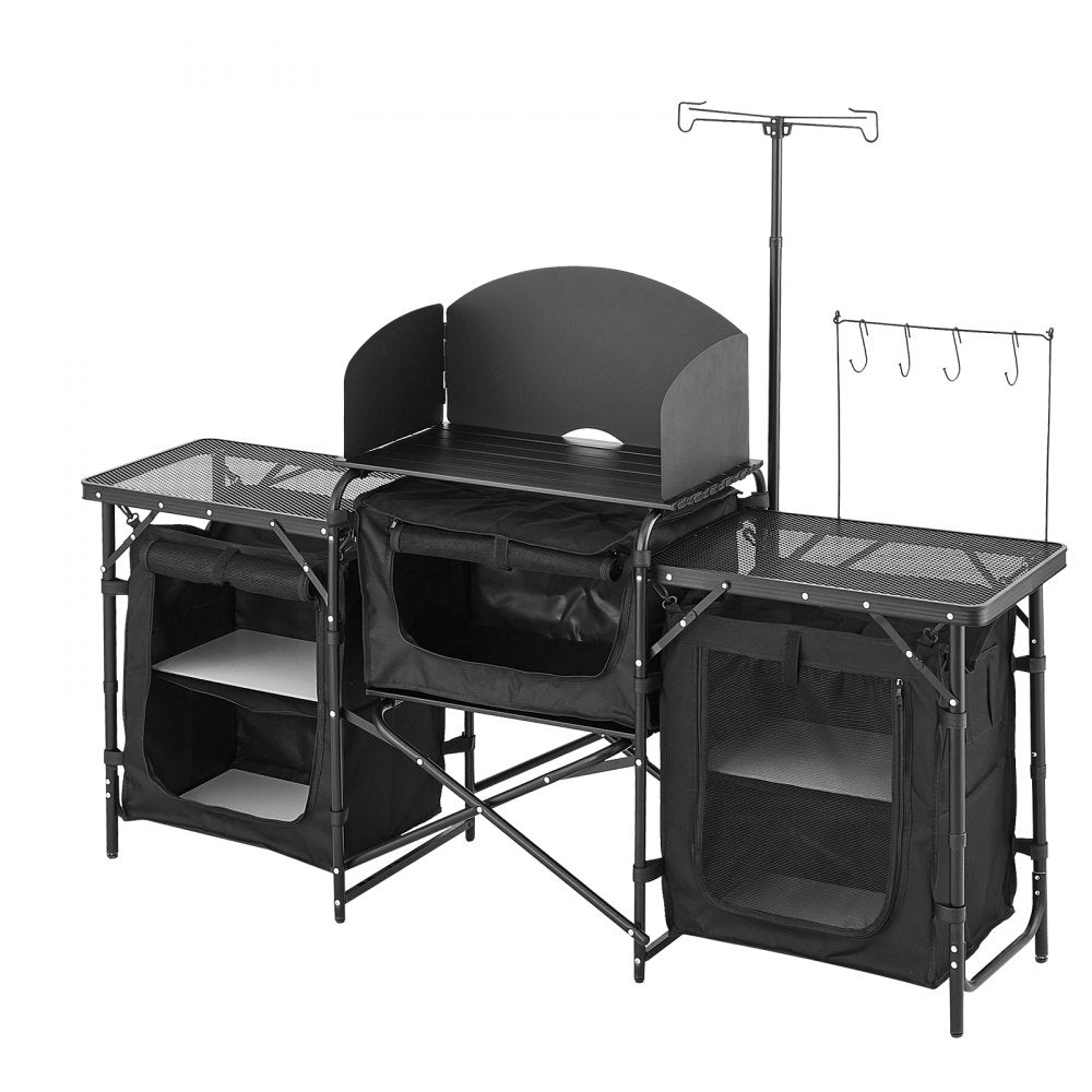 SKU11 - Portable Aluminum Camping Kitchen Table with Windshield & Storage Shelf