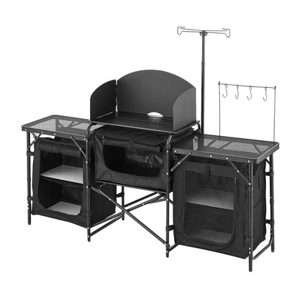 SKU11 - Portable Aluminum Camping Kitchen Table with Windshield & Storage Shelf