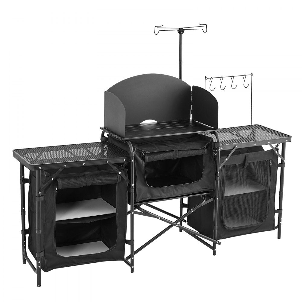 SKU11 - Portable Aluminum Camping Kitchen Table with Windshield & Storage Shelf