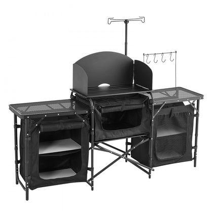 SKU11 - Portable Aluminum Camping Kitchen Table with Windshield & Storage Shelf
