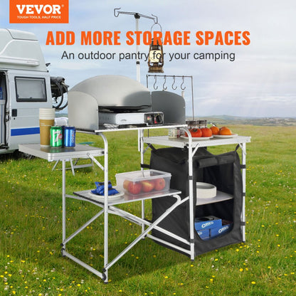010498658121 - Lightweight Aluminum Camping Table with Wind Protection and Storage