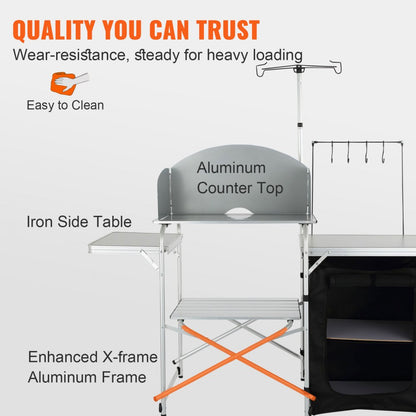 010498658121 - Lightweight Aluminum Camping Table with Wind Protection and Storage