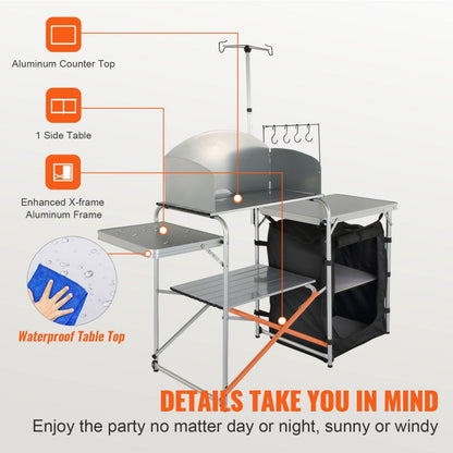 010498658121 - Lightweight Aluminum Camping Table with Wind Protection and Storage