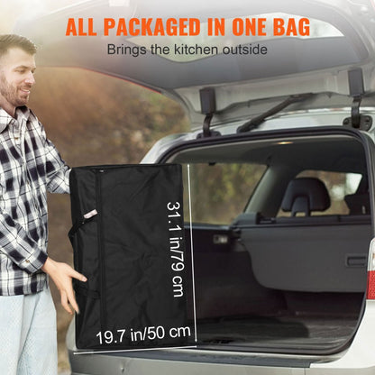 010498658121 - Lightweight Aluminum Camping Table with Wind Protection and Storage