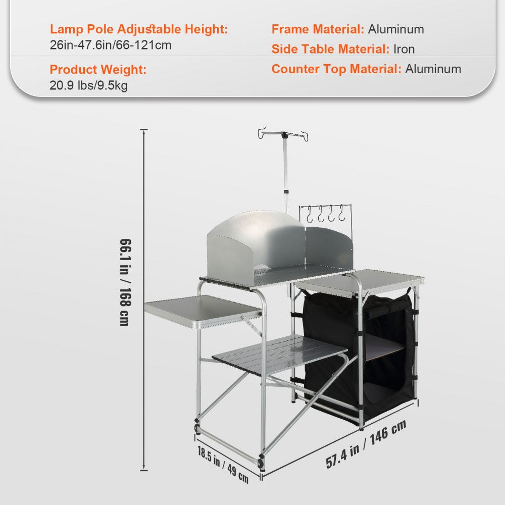 010498658121 - Lightweight Aluminum Camping Table with Wind Protection and Storage