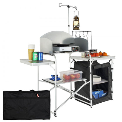 010498658121 - Lightweight Aluminum Camping Table with Wind Protection and Storage