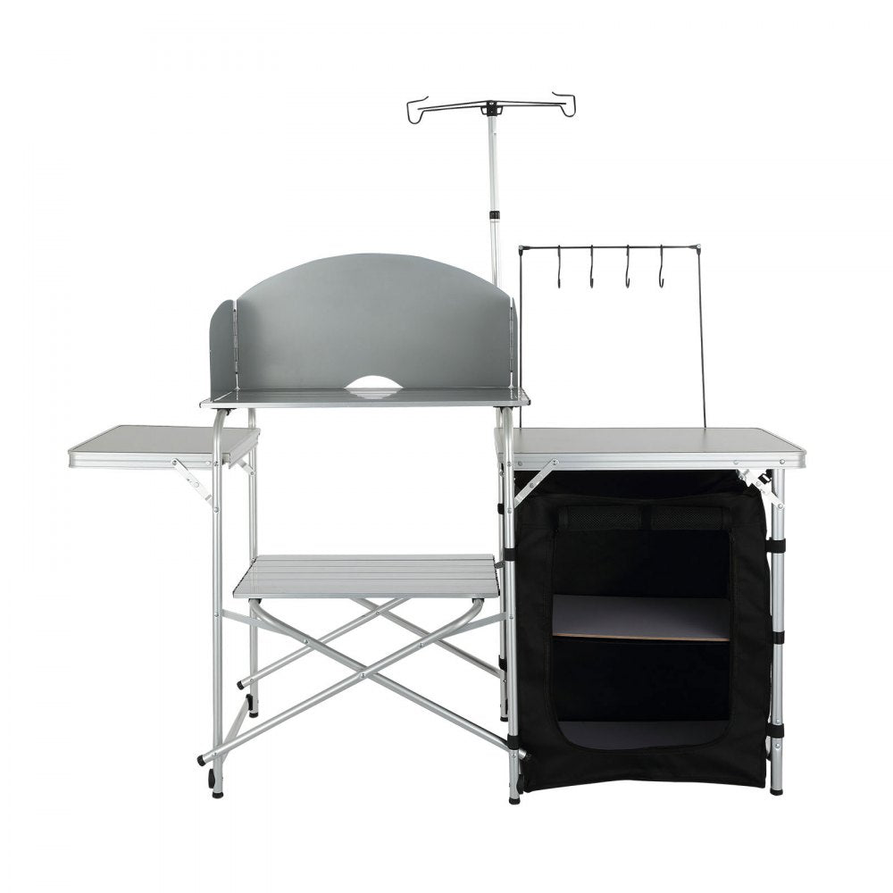 010498658121 - Lightweight Aluminum Camping Table with Wind Protection and Storage
