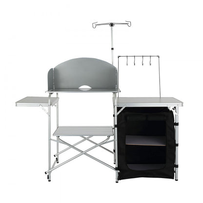 010498658121 - Lightweight Aluminum Camping Table with Wind Protection and Storage