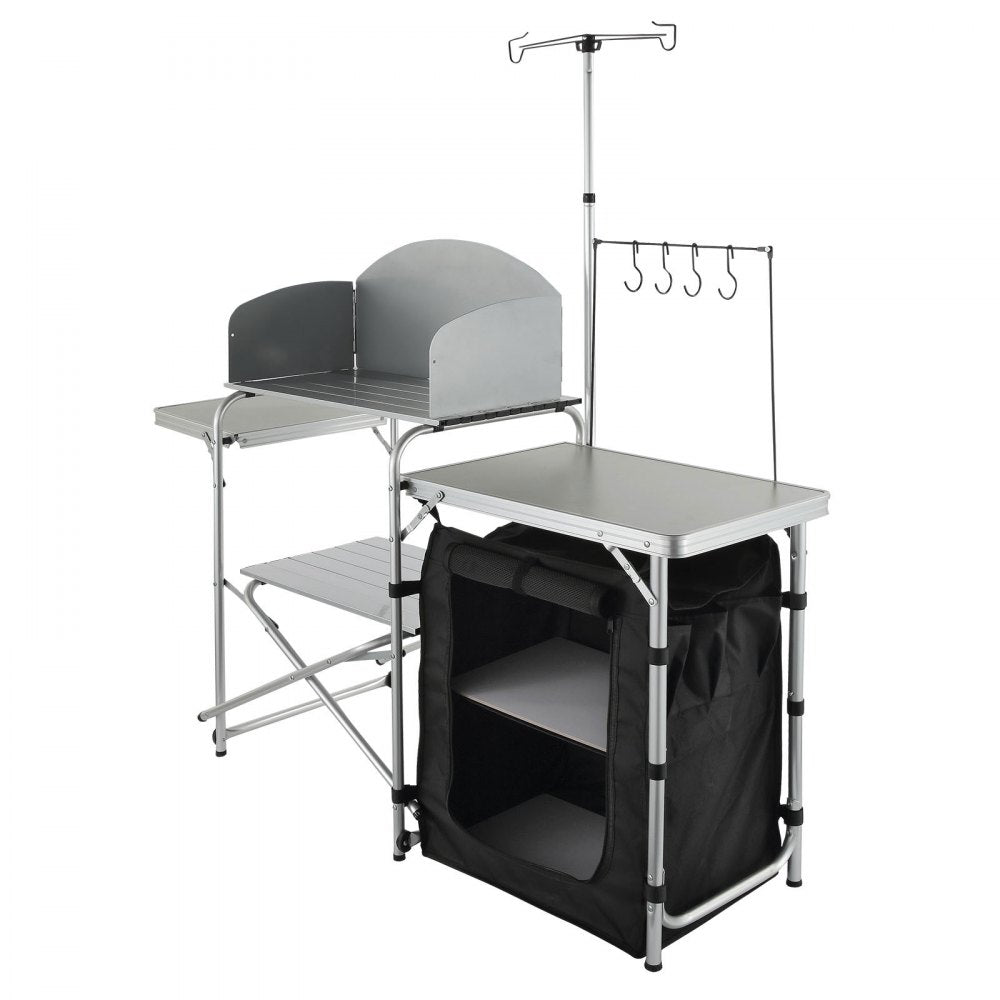 010498658121 - Lightweight Aluminum Camping Table with Wind Protection and Storage