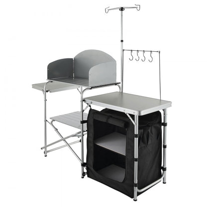 010498658121 - Lightweight Aluminum Camping Table with Wind Protection and Storage
