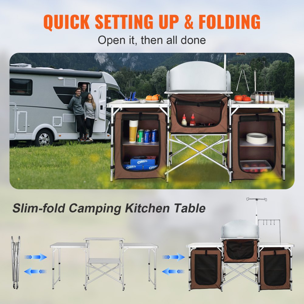 010401722161 - VEVOR  Outdoor Camping Table with Storage & Quick Setup