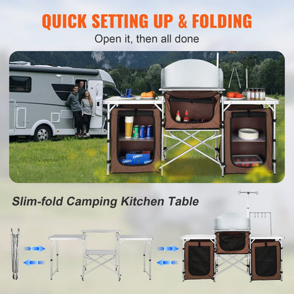 010401722161 - VEVOR  Outdoor Camping Table with Storage & Quick Setup
