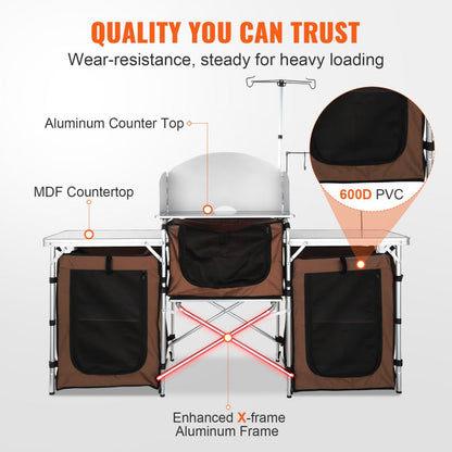 010401722161 - VEVOR  Outdoor Camping Table with Storage & Quick Setup