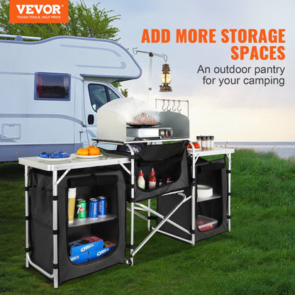 010838056882 - Compact Aluminum Camping Kitchen Table with Detachable Windscreen