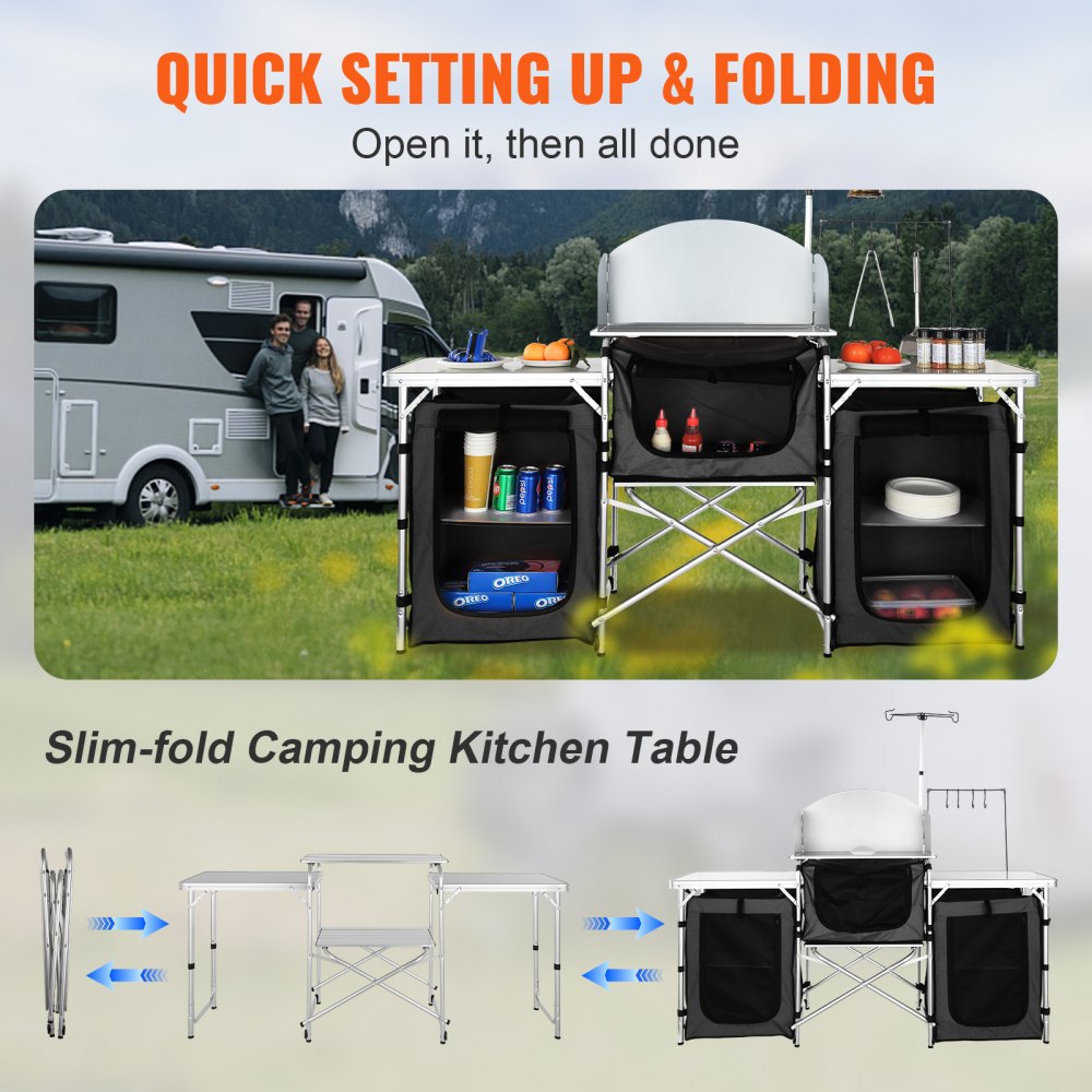 010838056882 - Compact Aluminum Camping Kitchen Table with Detachable Windscreen