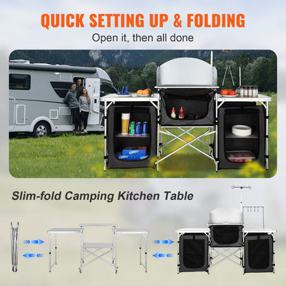 010838056882 - Compact Aluminum Camping Kitchen Table with Detachable Windscreen
