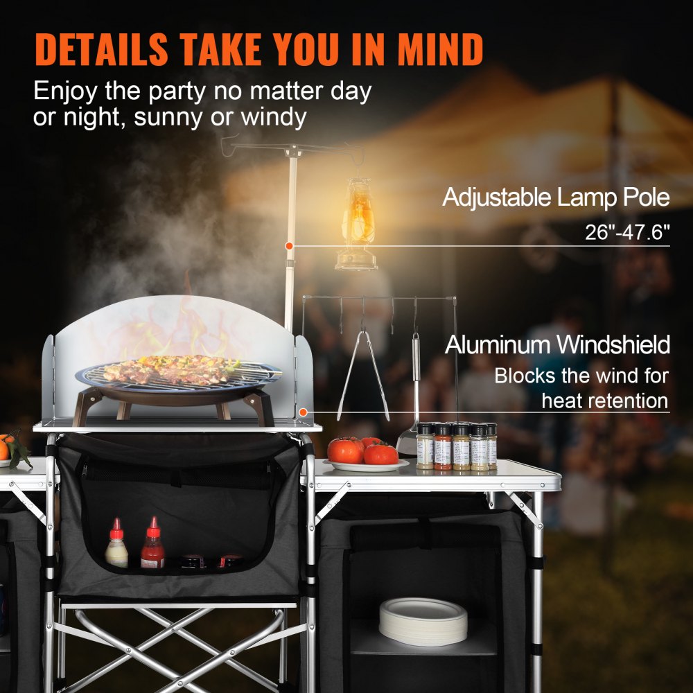 010838056882 - Compact Aluminum Camping Kitchen Table with Detachable Windscreen