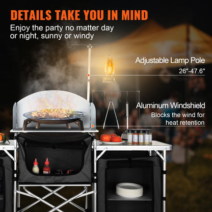 010838056882 - Compact Aluminum Camping Kitchen Table with Detachable Windscreen