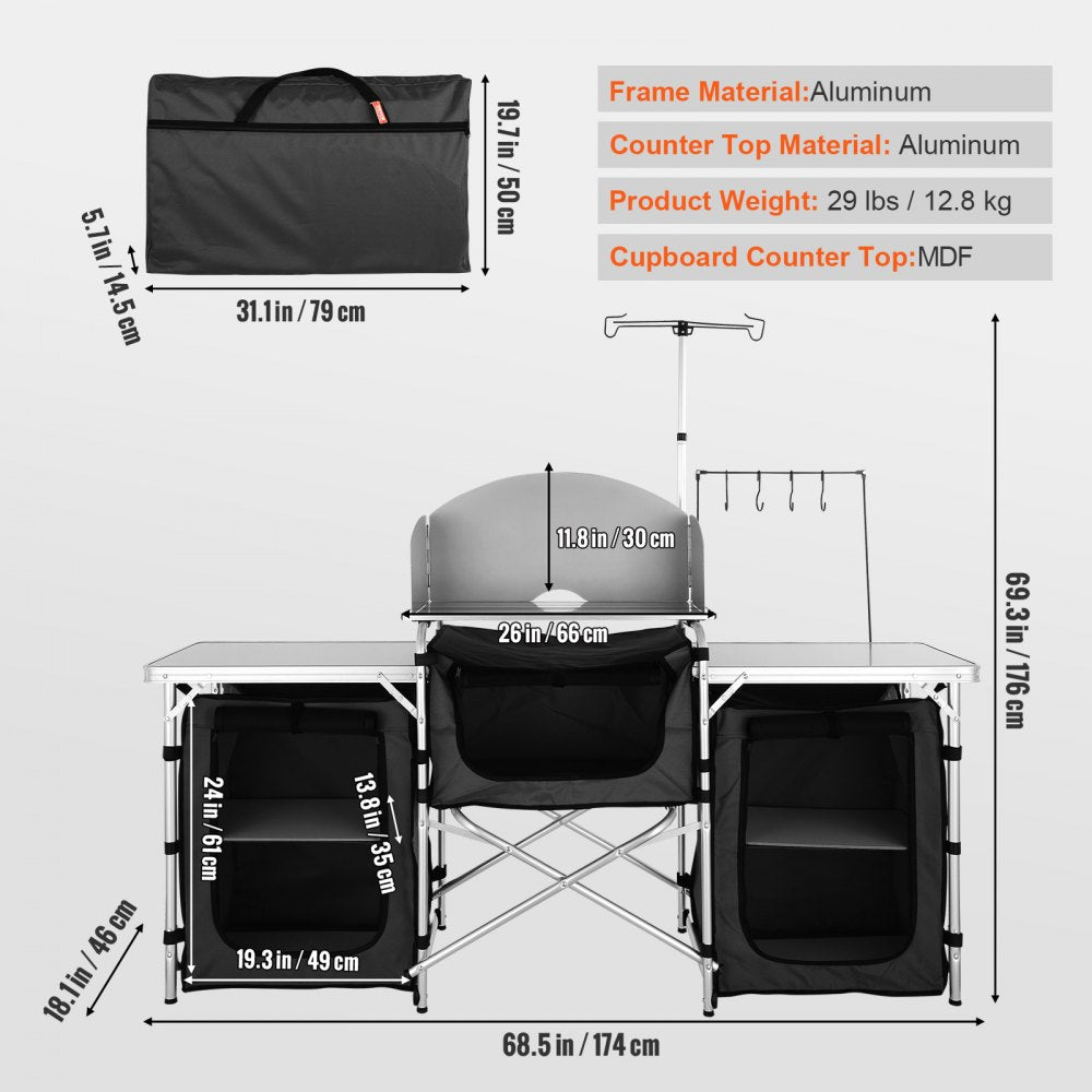 010838056882 - Compact Aluminum Camping Kitchen Table with Detachable Windscreen