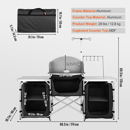 010838056882 - Compact Aluminum Camping Kitchen Table with Detachable Windscreen