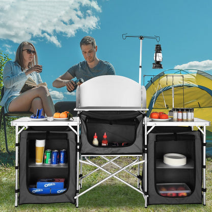 010838056882 - Compact Aluminum Camping Kitchen Table with Detachable Windscreen