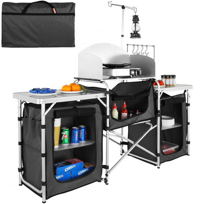 010838056882 - Compact Aluminum Camping Kitchen Table with Detachable Windscreen