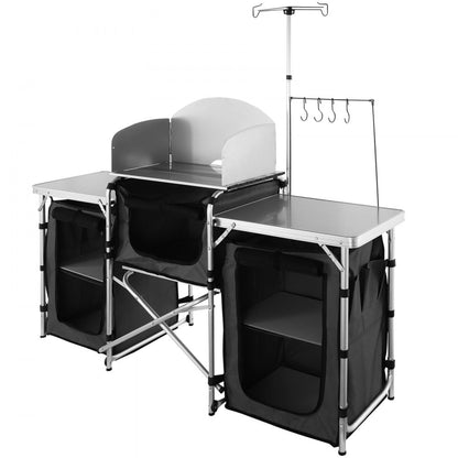 010838056882 - Compact Aluminum Camping Kitchen Table with Detachable Windscreen