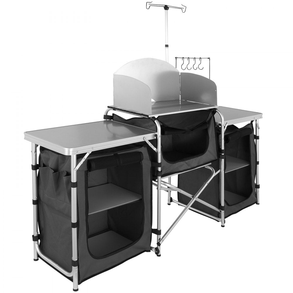 010838056882 - Compact Aluminum Camping Kitchen Table with Detachable Windscreen