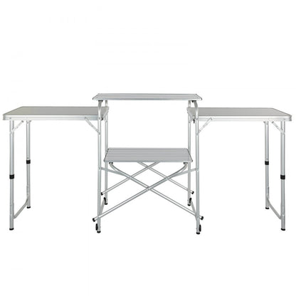 010838056882 - Compact Aluminum Camping Kitchen Table with Detachable Windscreen