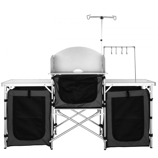 010838056882 - Compact Aluminum Camping Kitchen Table with Detachable Windscreen