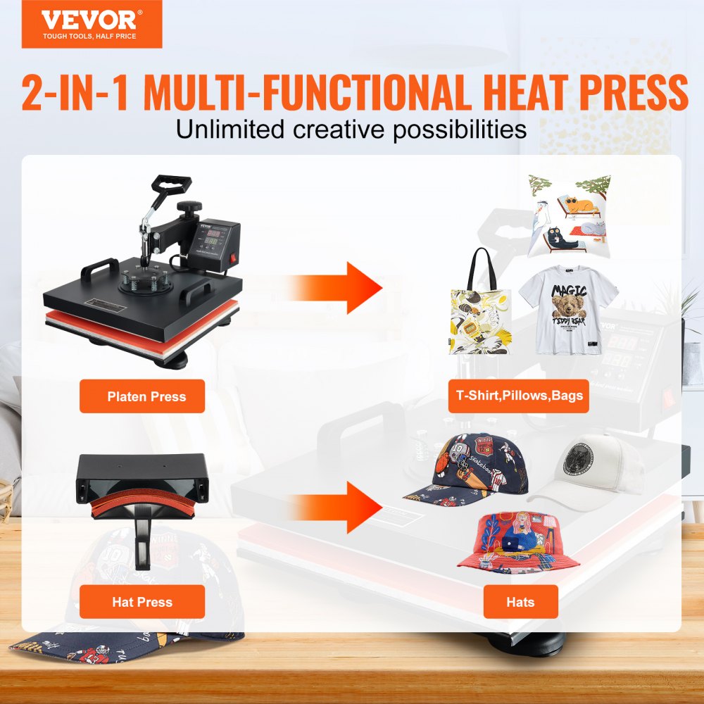 TLM38388 - VEVOR 15x15in Heat Press for T-Shirts & Mugs