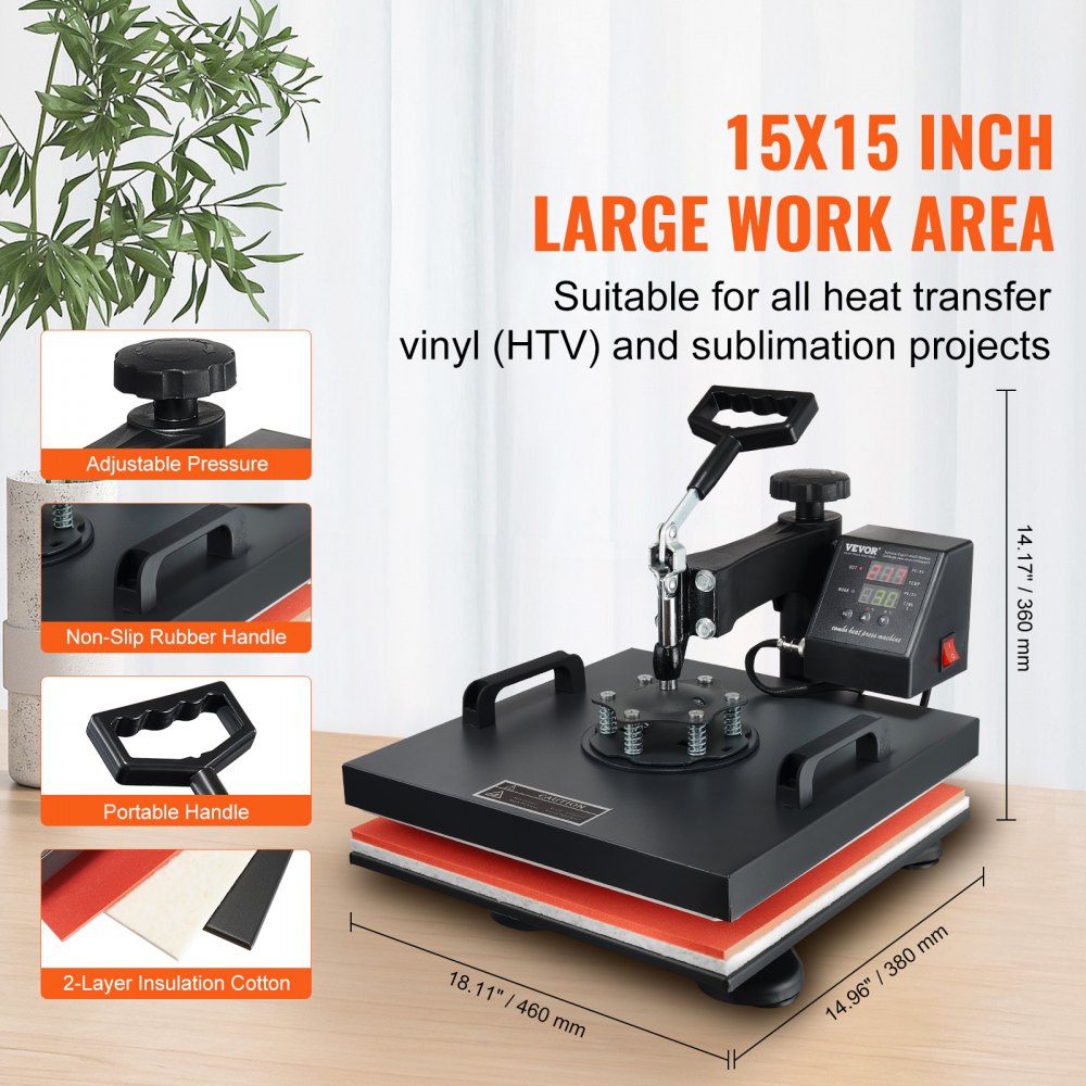 TLM38388 - VEVOR 15x15in Heat Press for T-Shirts & Mugs
