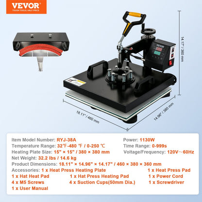 TLM38388 - VEVOR 15x15in Heat Press for T-Shirts & Mugs