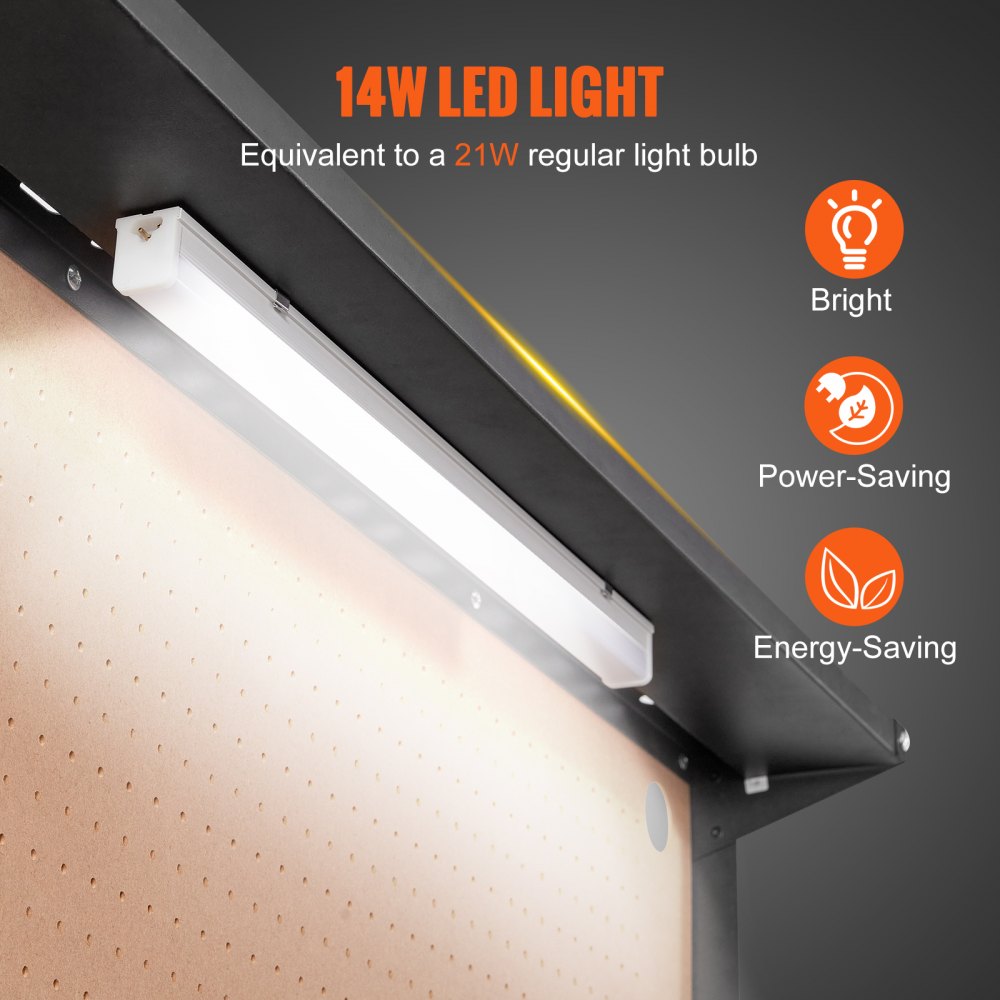 JL-WB05-3 - VEVOR 220lbs Pegboard Workbench with LED Lighting & Storage Drawers