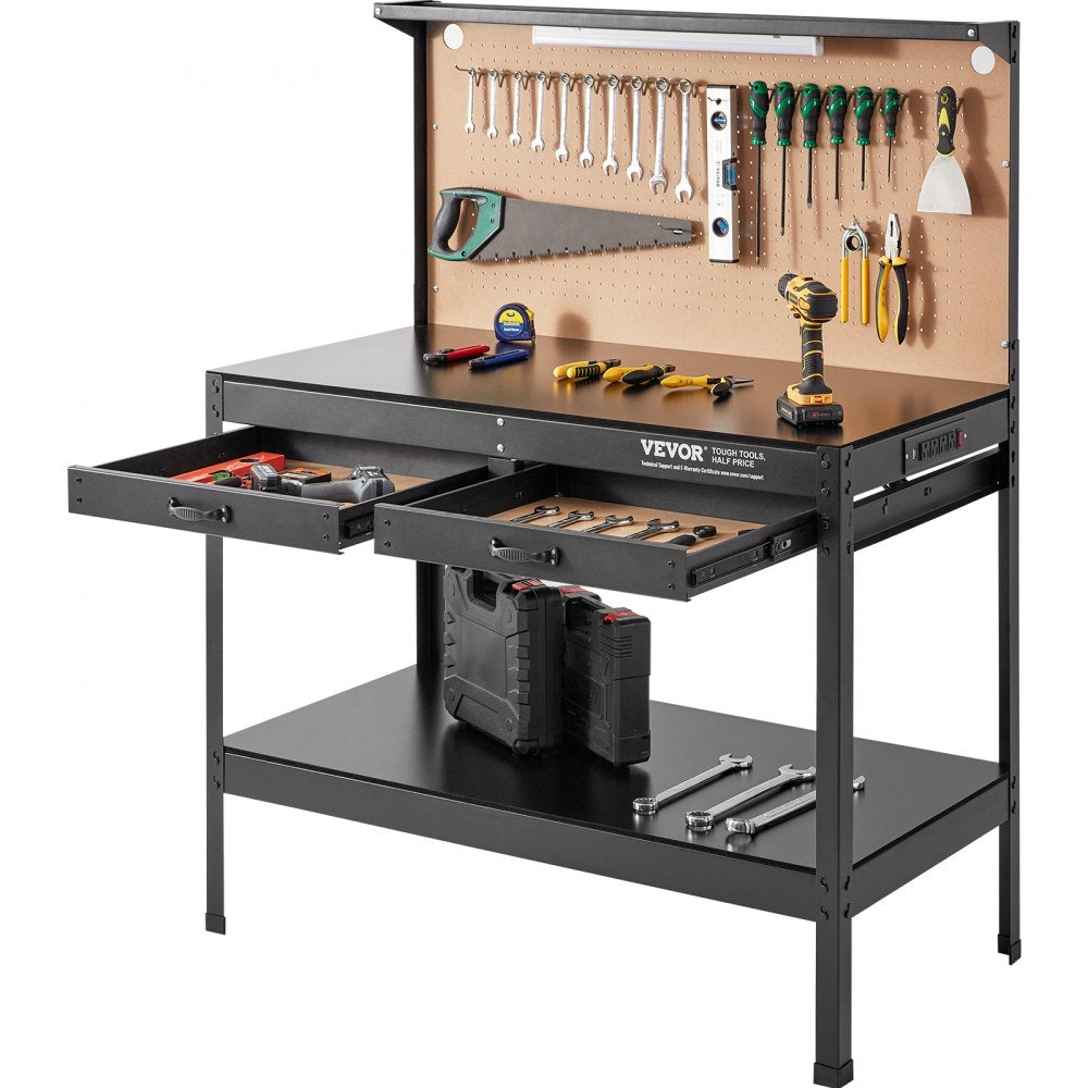 JL-WB05-3 - VEVOR 220lbs Pegboard Workbench with LED Lighting & Storage Drawers
