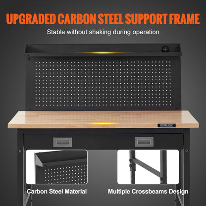 SHFGM4824GR - 28-39.5" Adjustable Solid Wood Workbench with LED Light & Power Panel