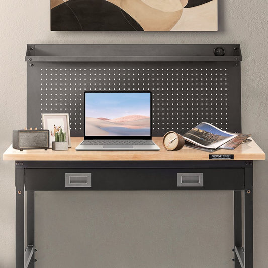 SHFGM4824GR - 28-39.5" Adjustable Solid Wood Workbench with LED Light & Power Panel