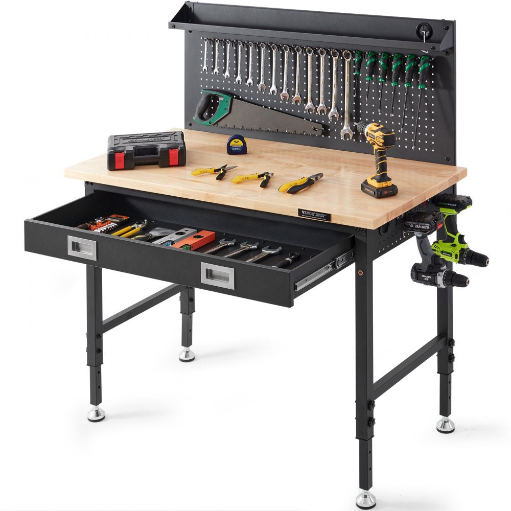SHFGM4824GR - 28-39.5" Adjustable Solid Wood Workbench with LED Light & Power Panel