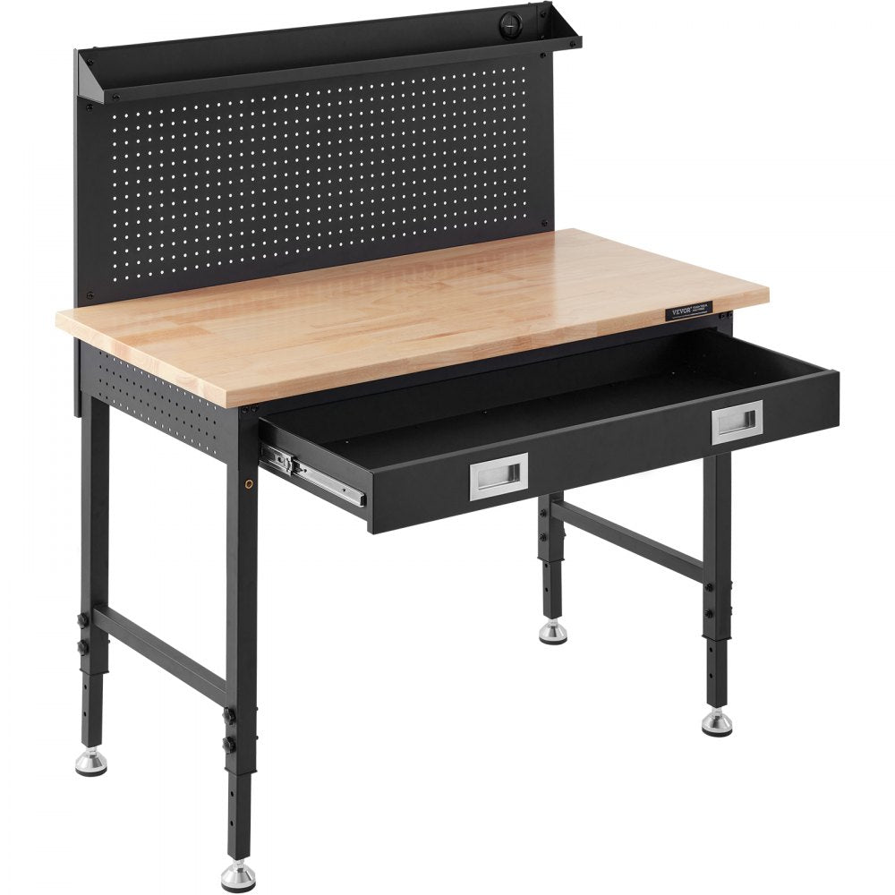 SHFGM4824GR - 28-39.5" Adjustable Solid Wood Workbench with LED Light & Power Panel