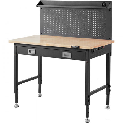 SHFGM4824GR - 28-39.5" Adjustable Solid Wood Workbench with LED Light & Power Panel