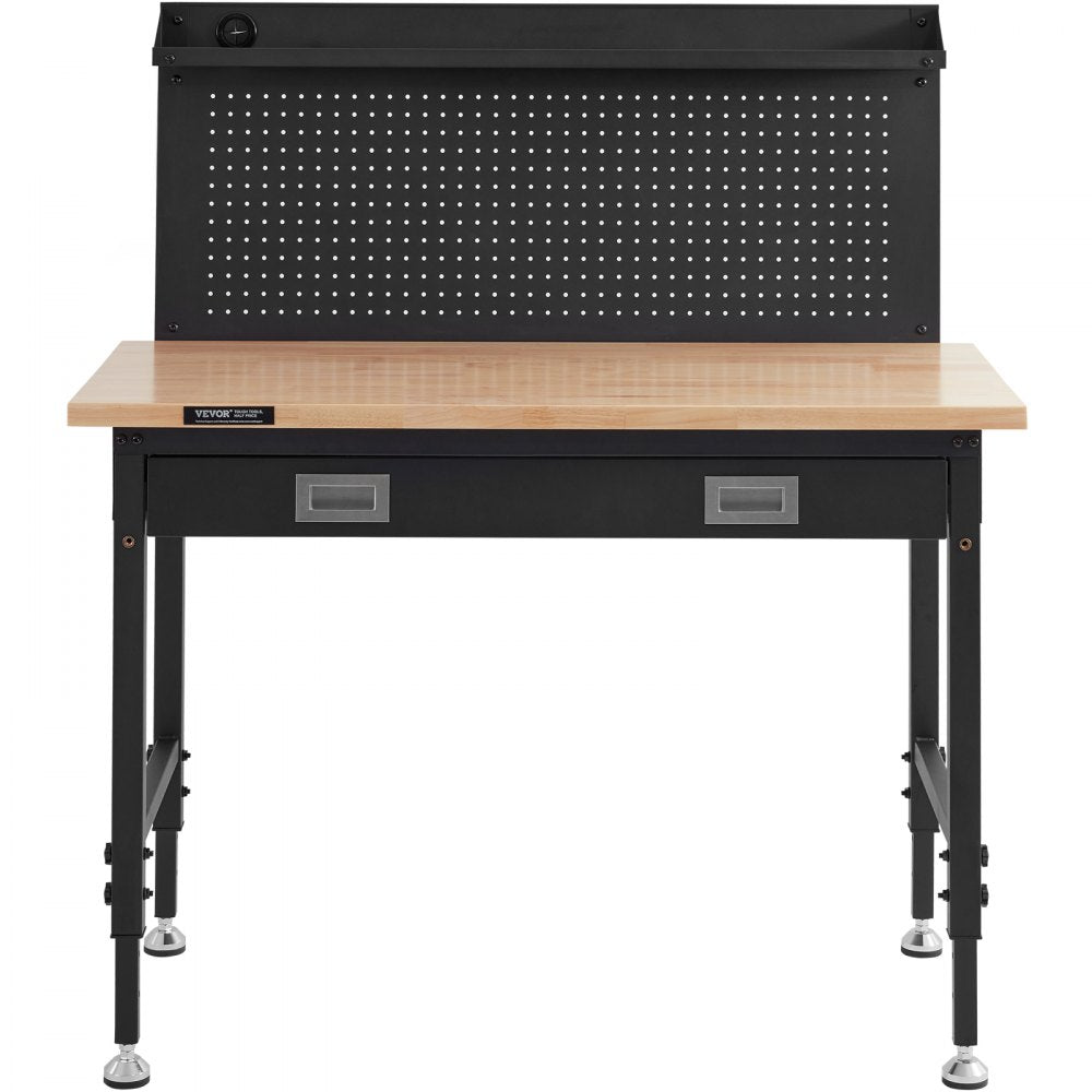 SHFGM4824GR - 28-39.5" Adjustable Solid Wood Workbench with LED Light & Power Panel