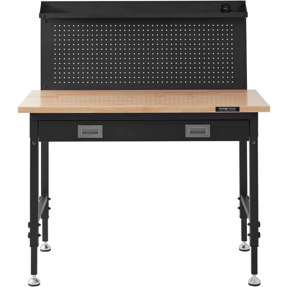 SHFGM4824GR - 28-39.5" Adjustable Solid Wood Workbench with LED Light & Power Panel