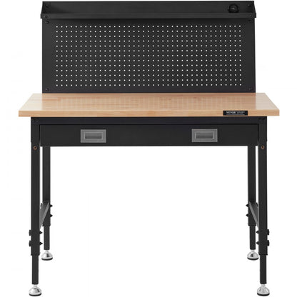 SHFGM4824GR - 28-39.5" Adjustable Solid Wood Workbench with LED Light & Power Panel