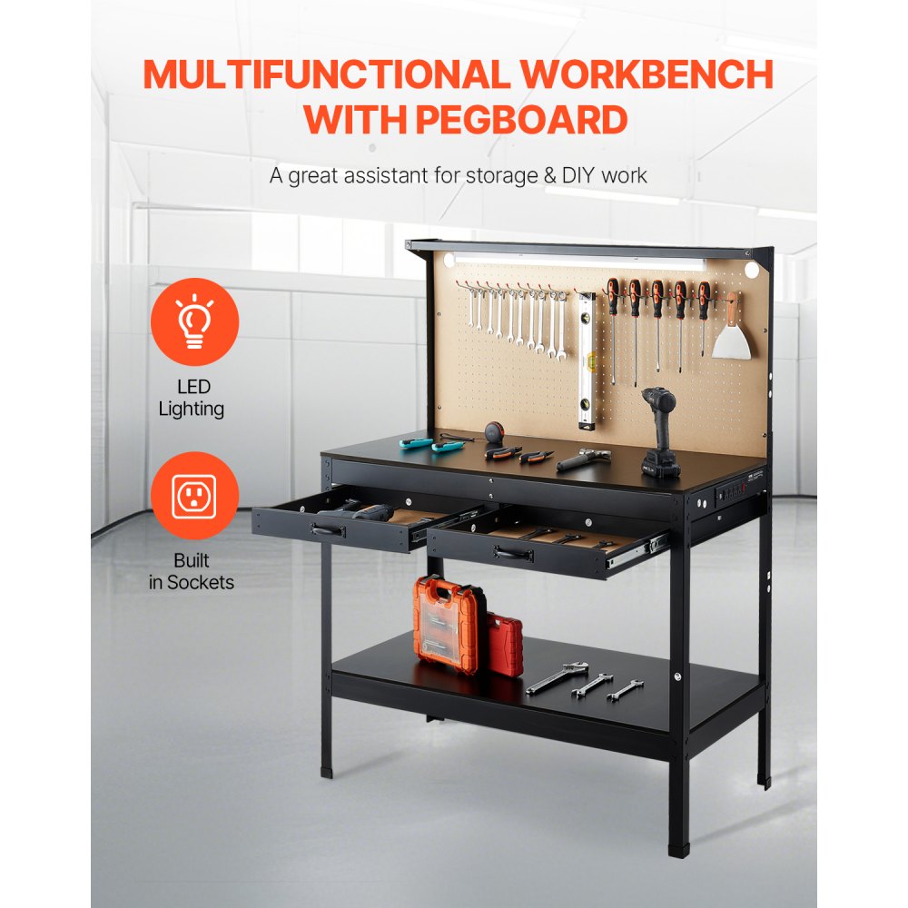 JL-WB05-3 - 47.2" Heavy-Duty Workbench with LED Light & 6 Power Outlets