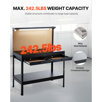 JL-WB05-3 - 47.2" Heavy-Duty Workbench with LED Light & 6 Power Outlets