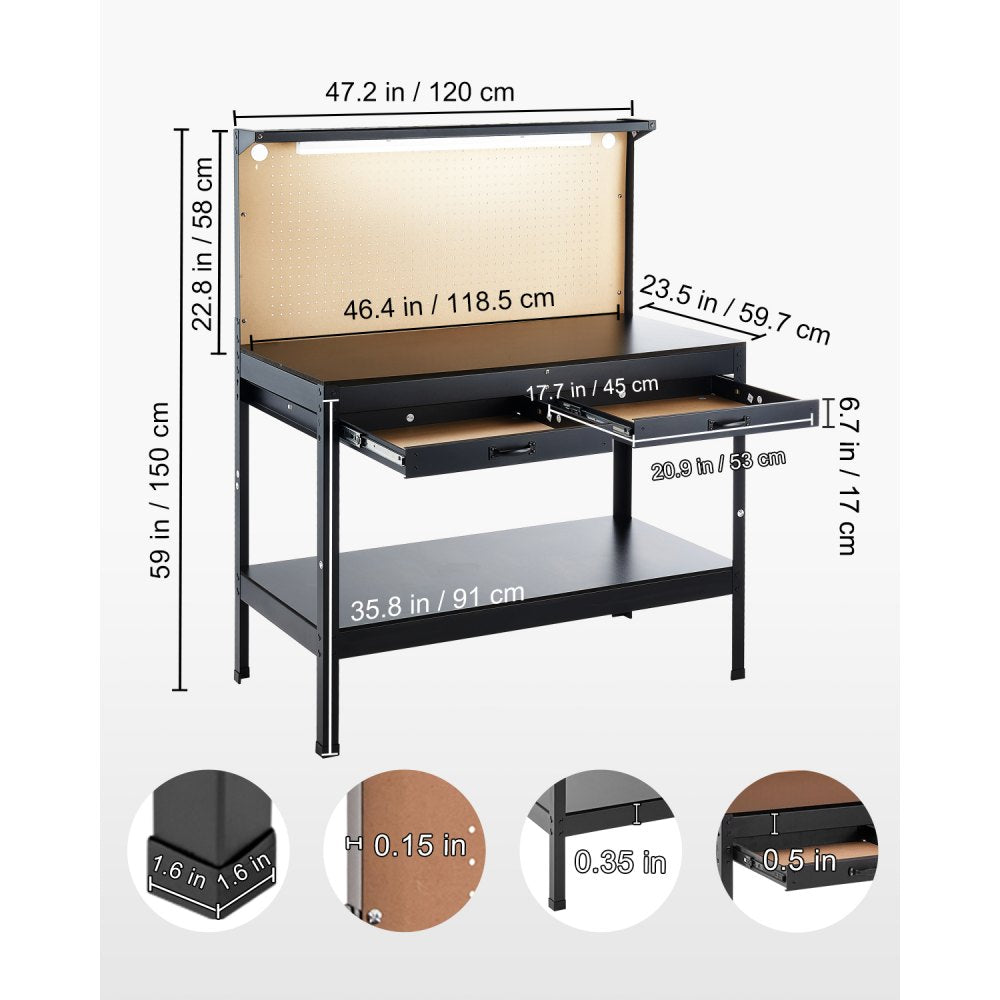 JL-WB05-3 - 47.2" Heavy-Duty Workbench with LED Light & 6 Power Outlets