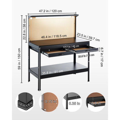 JL-WB05-3 - 47.2" Heavy-Duty Workbench with LED Light & 6 Power Outlets